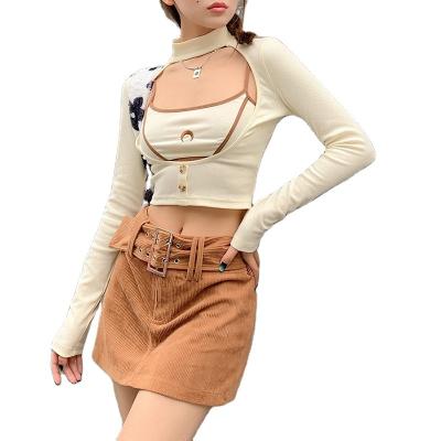 China New Style Women's Winter Cotton Polyester/Round-Neck Cavity Long Sleeve Top with Straps, Slim Fit, Two-Piece Vest for sale