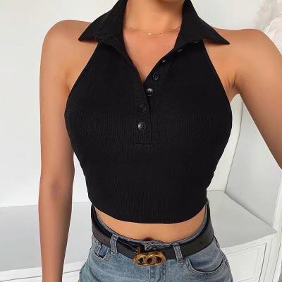 China 2021ins style breathable POLO collar cropped European and American summer slim vest women new and stylish halter tops for sale