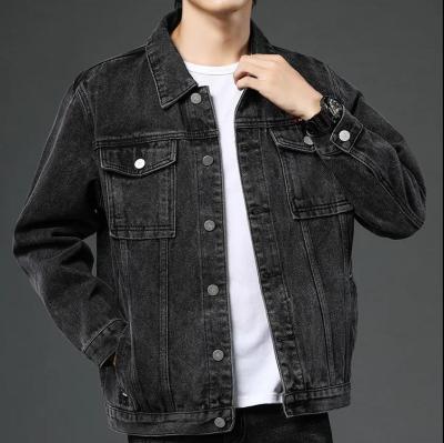 China 2021 Spring New Black Denim Jacket Men Breathable Lapel Wear Resistant Loose Denim Jacket for sale