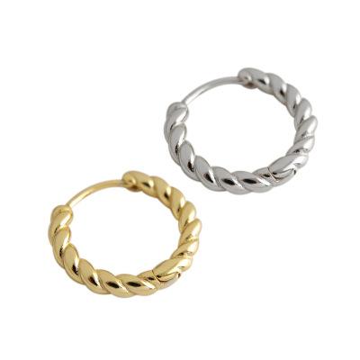 China Nickel Free 925 Sterling Silver Twisted Huggie Earrings Simple Lead Free Circle Silver Twisted Earring For Female for sale