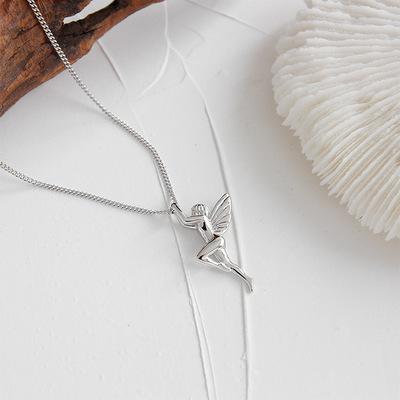 China Lead Free Nickel Free Silver Guardian Angel Pendant Necklaces Ins Style S925 Sterling Silver Angel Necklace for sale