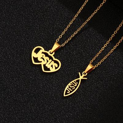 China Hot Sale Hiphop 18k Gold Plating Heart Pendant Stainless Steel Double Necklaces Jesus Link Chain Necklaces For Women for sale