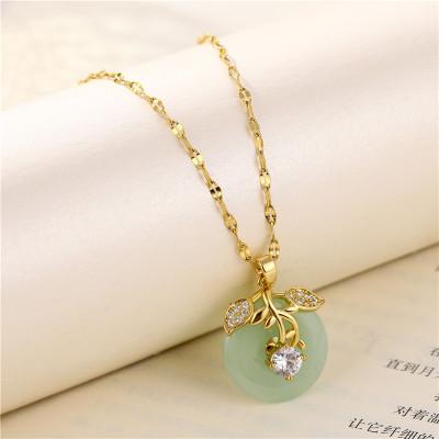 China Latest Design Green Jade Flower Pendant Necklace Titanium Lead Steel Crystal Floral Flower Necklace Nickel Free for sale