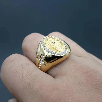 China New Style Anti-allergic Men's Hip Hops Ring Stainless Steel Micro Pave Crystal Virgin Mary Finger Rings for sale