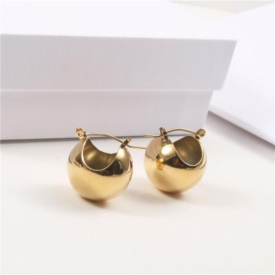 China Lead Free Round Ball Lead Free Clips Geometric Stainless Steel Titanium Fashion Nickel Ball Circle Geometric Hollow Stud Earrings For Women for sale