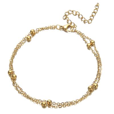 China New Design Multilayers Lead Free Nickel Free Korean Gold Plated 316L Stainless Steel Bracelet Stainless Steel O Shape Link Chain Beads Anklet Bracelet for sale