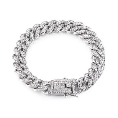 China Nickel Free Lead Free Crystal Rhinestone Hip Hops Chain Bracelet Amazon Inlaid 12MM Hot Sale Gold Plated Full Diamond Cuban Chain Bracelet For Hitter for sale