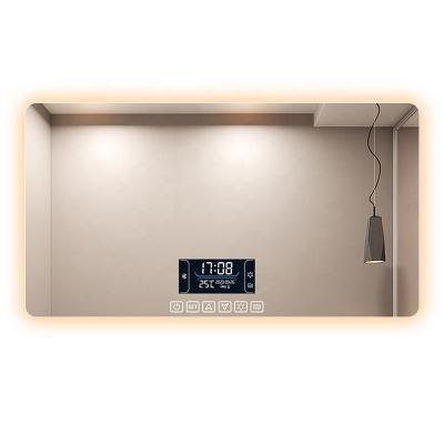 China New Design Bathroom Vanity Rectangle Wall LED Smart Warm Lights Mirror Minimalist Modern Bathroom Wall Mounted Dressing Table Mirror for sale