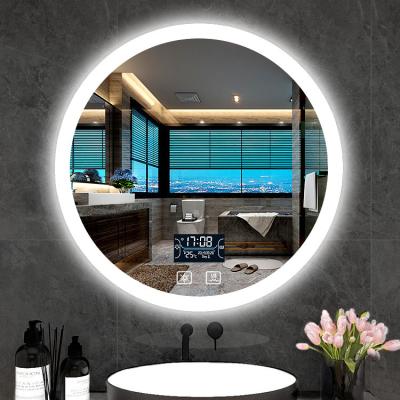 China Modern Minimalist Smart Round Large Wall Decorative Backlit Led Bathroom Vanity Smart Fog Light Led Mirror for sale