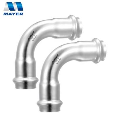 China Liquid High Quality Stainless Steel Grooved Stainless Steel Pipe Press Fittings Professional Sanitary 90 Degree Elbow for sale