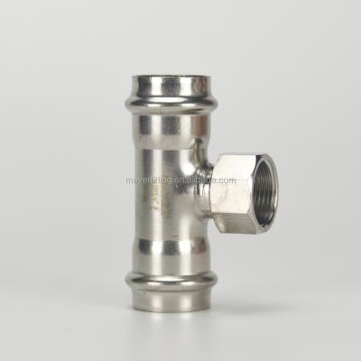 China Hot Sale Stainless Steel Liquid Tee Pipe Fitting Press Female Connector 316L for sale