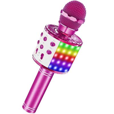 China Hot Sale WS858L Handheld Microphone Wireless Colorful Lights Karaoke Microphone Mic For Kids for sale