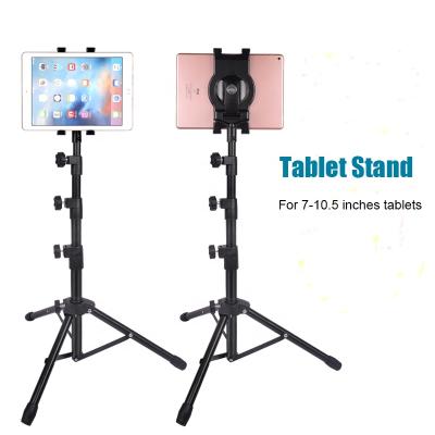 China ABS Aluminum Alloy Soft Rubber Telescopic Pole Customize Universal 1.58M Tablet Holder Adjustable Floor Tripod Stand Suitable 7-10.5 inch for sale