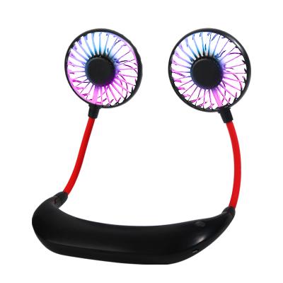 China Hotel Mini Portable USB Rechargeable Rechargeable Hand Free Lazy Neck LED Hanging Fan for sale