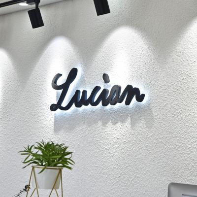 China Backlit Buildings Custom 3D Luminous Black Lacquer Letters Stainless Steel Metal Signs Crystal Back Light Advertising for sale