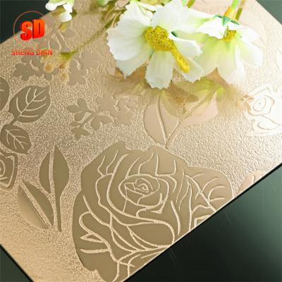 China Best Selling Rose Flower Pattern Decorative Stainless Gold Color Embossed Steel Sheet for sale