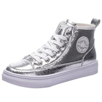 China Anti-odor 2020 autumn new arrival fashion causal shoes women silver comfortable breathable high top sneaker shoes for sale