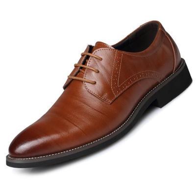 China New Men's Toe Leather Shoe Manufacturers Four Seasons Retro Anti-Slippery British Treble Mens Business Casual Leather Shoes Lace-Up for sale