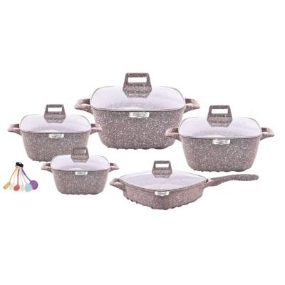 China Sustainable 17 Piece Square Pot Set Champagne Color Die Casting Aluminum Cookware Set for sale