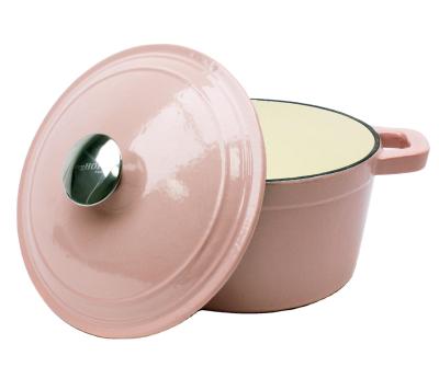 China Sustainable Girls Love Pink 26cm Large Capacity Cast Iron Enamel Soup Pot Cooking Pot for sale