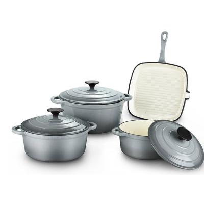 China Sustainable Home Kitchen Custom Cooking Nonstick Enamel Cast Iron Cookware Set for sale