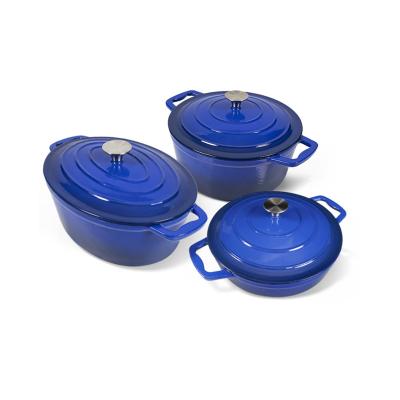 China Sustainable Kitchenware High Quality Blue Enamel Cast Iron Casserole for sale