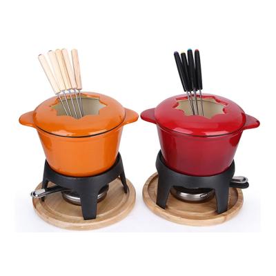 China Sustainable Enamel Melting Chocolate Cheese Fondue Pot for sale