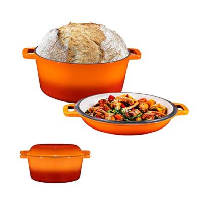 China 5QT Sustainable 2 In 1 Double Dutch Oven Casserole Multi Cast Iron Cookware Pot for sale