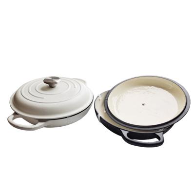 China Sustainable Enameled Cast Iron Casserole Kitchen Round Shallow Seafood Soup Cooking Casserole Pot Set for sale