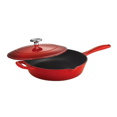 China 26cm Large Traditional Chicken Fajitas Kitchen Rose Grill Cook Frying Pan Cast Iron Skillet With Lid for sale