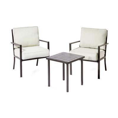 China Modern Hot Sale Garden Patio Furniture Set Table Relaxing Chair 3 Piece Bistro Steel Conversation Chairs Set for sale