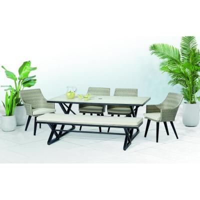 China 2022 New Design Modern Furniture Rattan Chair Steel Dining Table Set Outdoor Living Kitchen Gard Furniture Modern Table With 6 Seater for sale