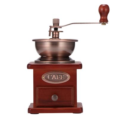 China Household Coffee Grinder Vintage Retro Manual Crank Wooden Metal Manual Coffee Grinder for sale