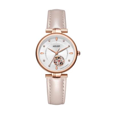 China Power Reserve Reasonable Price Elite Style Hollow Watches Women Luxury Brand Rosdn Leather Strap Automatic Wrist Watch for sale