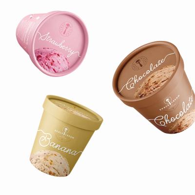 China 100ml 180ml 500ml 4oz 5oz 8oz 16oz Custom Printing Paper Lid Spoon Ice Cream Cups Tube Ice Cream Recyclable Custom Empty White Packaging for sale