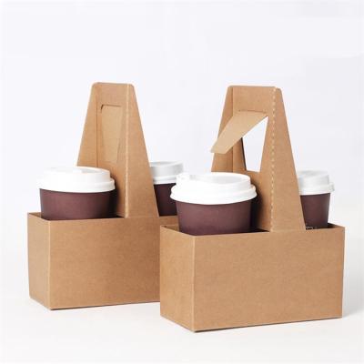 China Cheap Customized Recyclable Take Away Hot Craft Papercup Drink Wrapper Coffee Tea Carrier Disposable Paper Cup Holder With Handle for sale