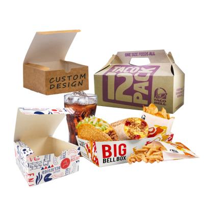 China Large Recyclable Nachos Takeaway Taco Burrito Boxes Food Cardboard Togo Restaurant Packaging Rack Container For Taco Takeout Box for sale