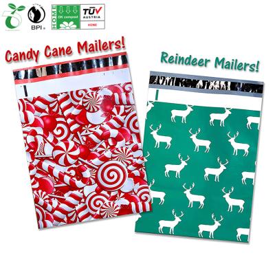 China Wholesale Custom Sustainable Candy Cane Christmas Polybag Polymailer Polymailer Poly Mailers Mailing Bags With Tear Strip for sale