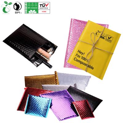 China Eco-Friendly Packaging / Bio Based / Sustainable / Compostable / Plant Based / D2W Eco Bubble Wrap Mailing Bags Poly Metallic E-Commerce Custom Holographic Bubble Mailers for sale