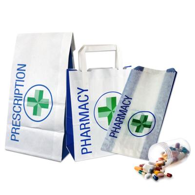 China Recyclable Custom Printed Medical White Paper Bags Disease SOS Logo Size Small Daily Pharmacy Counter Prescription Kraft Paper For Medicine for sale