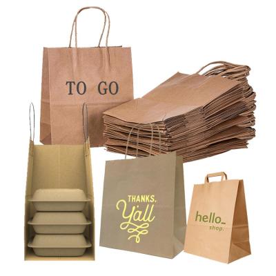 China Recyclable Cheap Recycled Custom Logo Printed Grocery Shopping Packaging Brown Paper Tote Bag With Handles for sale