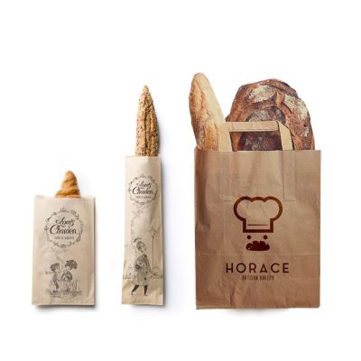 China Wholesale Recyclable Logo Food Grade Paper Bags With Flat Twisted Handles And Window For French Bread Packaging Brown Kraft Paper Bags for sale