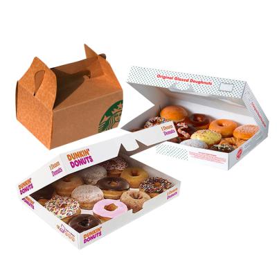 China Recyclable Cheap Custom Printed Cardboard Fast Food Packing Boxes Mini Size Bakery Donut Packaging Paper Box With Clear Window for sale