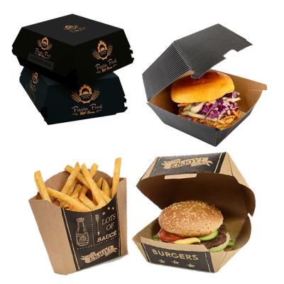 China Recyclable Custom Printed Eco Friendly Compostable Fast Food Packaging Box Disposable Hamburger Wrapping Paper Hamburger Box for sale