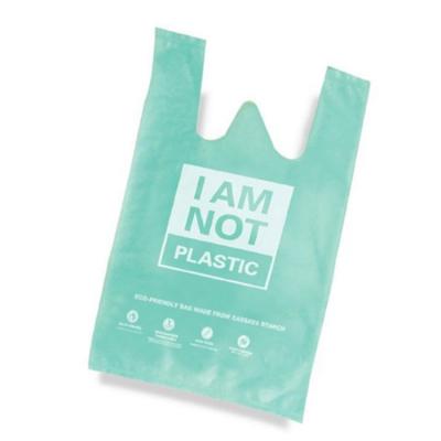 China BIODEGRADABLE Groceries Carry Fruit Vegetable Compostable Cornstarch Single Layer Laminated Biodegradable T-Shirt Shopping Plastic Bags for sale