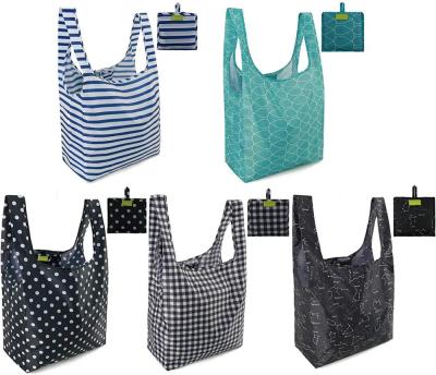 China Custom made eco eco-friendly recycle reusable eco-friendly collapsible grocery ecobag polyester handbag tote nylon shopping bag in pocket for sale