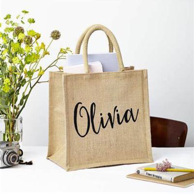 China Wholesale Reusable Custom Copy With Standard Size Eco Organic Natural Keepsake Wedding Canvas Jute Fabric Luxury Tote Bag For Gift for sale