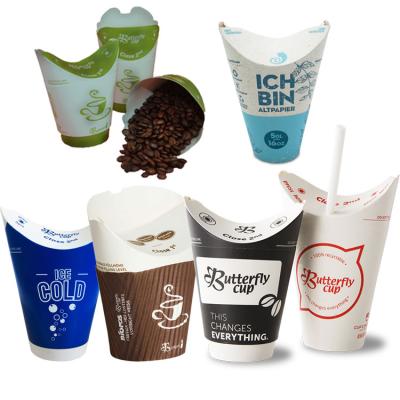 China Recyclable Disposable Compostable Drink Packaging Custom Logo Printed Pe Pla Coating French Fries Toast Coffee Butterfly Chips Paper Cup for sale