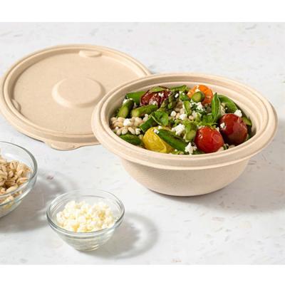 China 500ml 750ml 32oz Custom Eco Friendly Biodegradable Compostable Disposable Soak Proof Noodle Meal Sugarcane Bagasse Salad Bowl Lid for sale