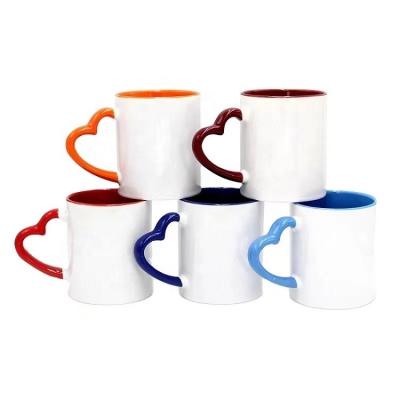 China Sustainable Custom Colored Inside Handle Shape Empty Mug Printed Sublimation Coated Ceramic Mugs for sale